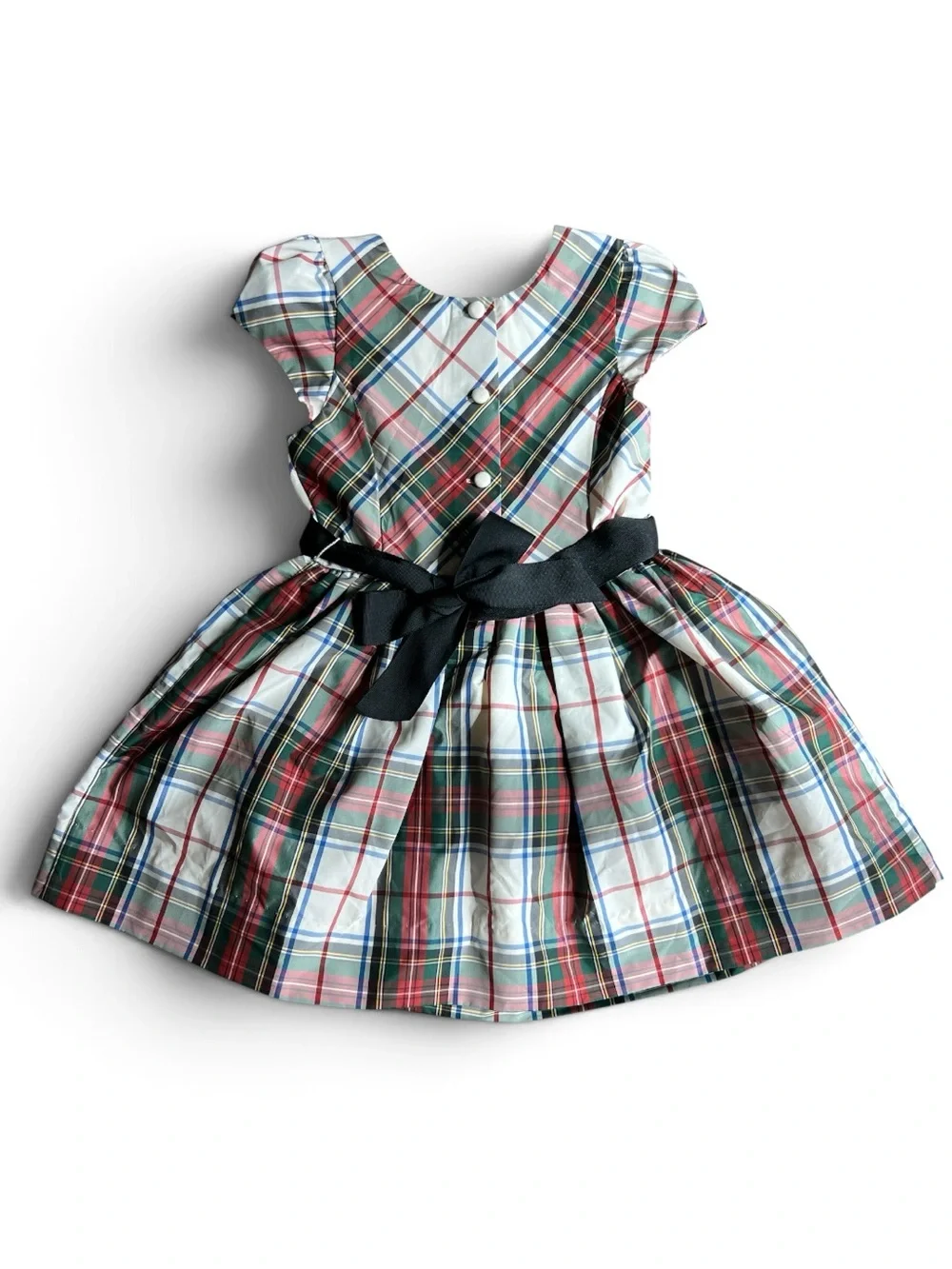 Polo by Ralph Lauren Red, Green & White Plaid Dress with Black Waistband Sz 4